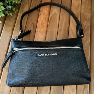 Dana Buchman Black Leather Wristlet Clutch Zip Top Minimalist Classic Everday